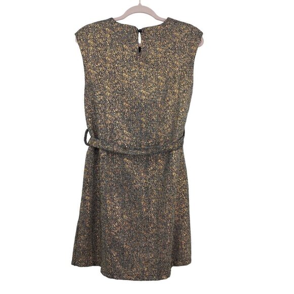 Molly Bracken Black Gold Metallic Sleeveless Mini Dress Belted  Party Event - Picture 4 of 7